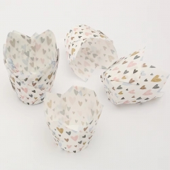 white color 150 mm Tulip Baking Cups with heart printing