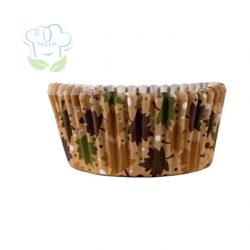 brown color baking paper cupcake liners with leaf pattern