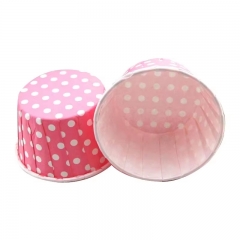 pink color roll mouth cupcake cups with white dots