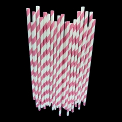 6*197mm pink and white stripes paper straw