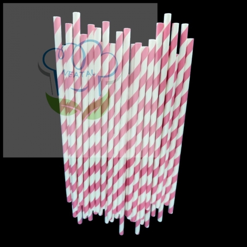 6*197mm pink and white stripes paper straw