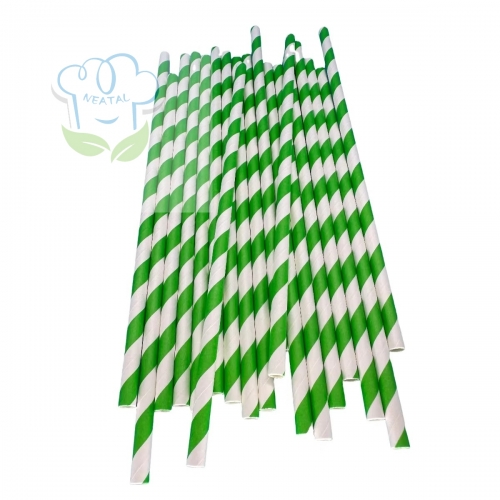 6*197mm Green and white stripes paper straw