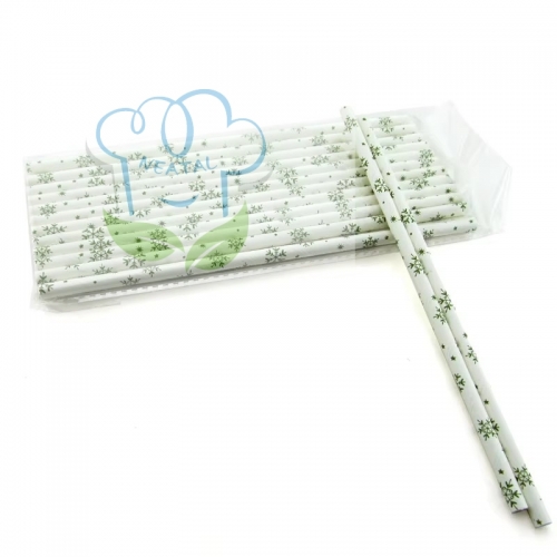 6*197mm green color snowflake paper straw