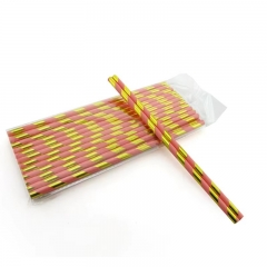 6*197mm pink and gold stripe color paper straw