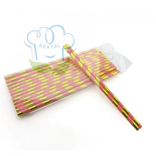 6*197mm pink and gold stripe color paper straw