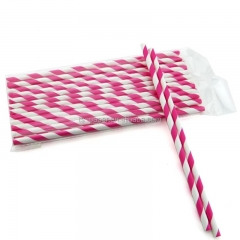 6*197mm pink and white stripe color paper straw