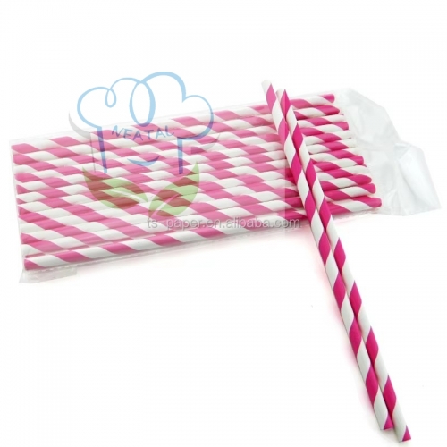 6*197mm pink and white stripe color paper straw