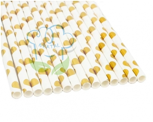 6*197mm gold heart paper straw