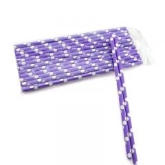 6*197mm Purple with white polka dots paper straw