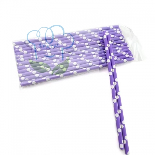 6*197mm Purple with white polka dots paper straw