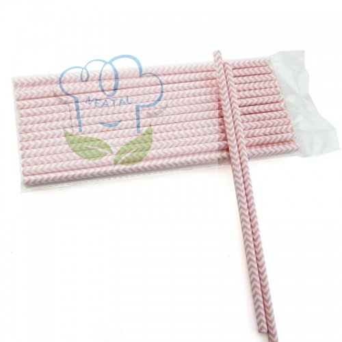 6*197mm pink with White stripe paper straw