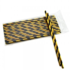 6*197mm gold and black stripes paper straw