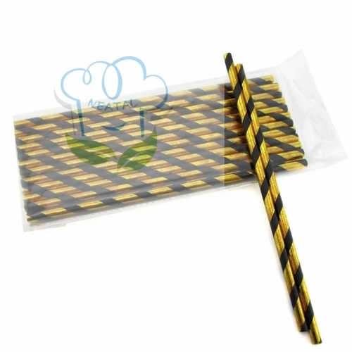 6*197mm gold and black stripes paper straw