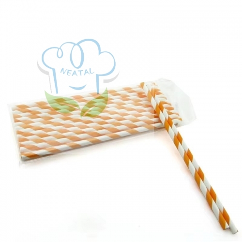 6*197mm orange and white stripes paper straw