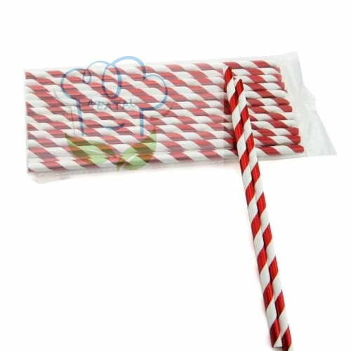 6*197mm red gold and white stripes paper straw