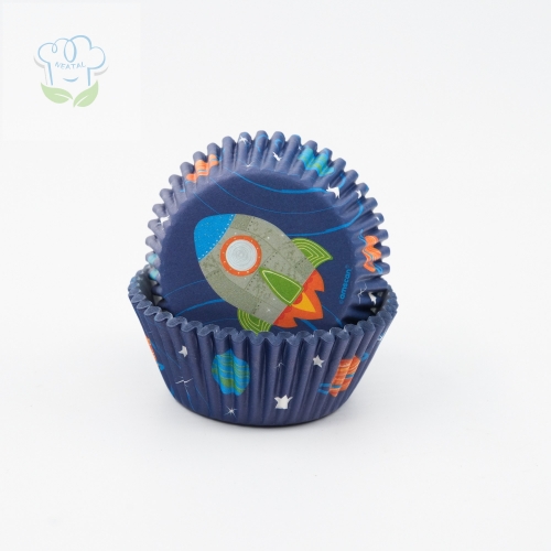 blue color rocket pattern cupcake liners